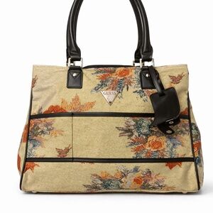 Guess Floral Tote Bag - Tan and Black